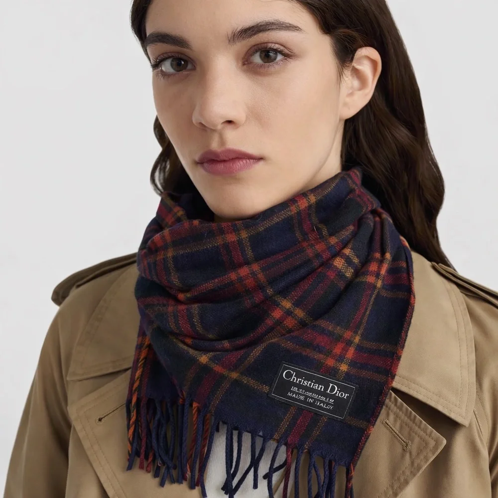 Christian Dior lambswool plaid scarf